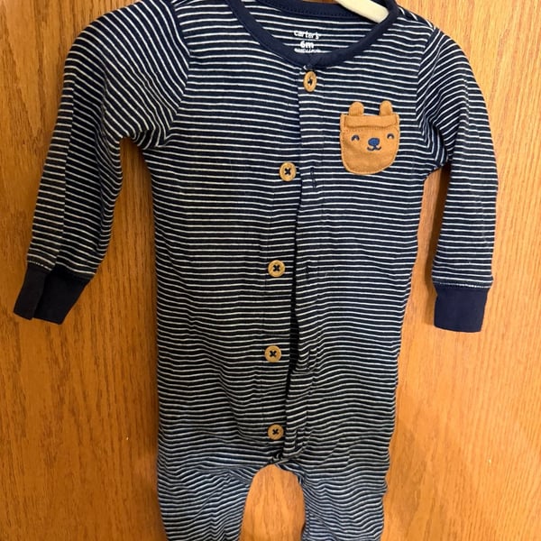 Carter's Striped Bear Pocket Footie Pajamas Size 6m Navy Blue