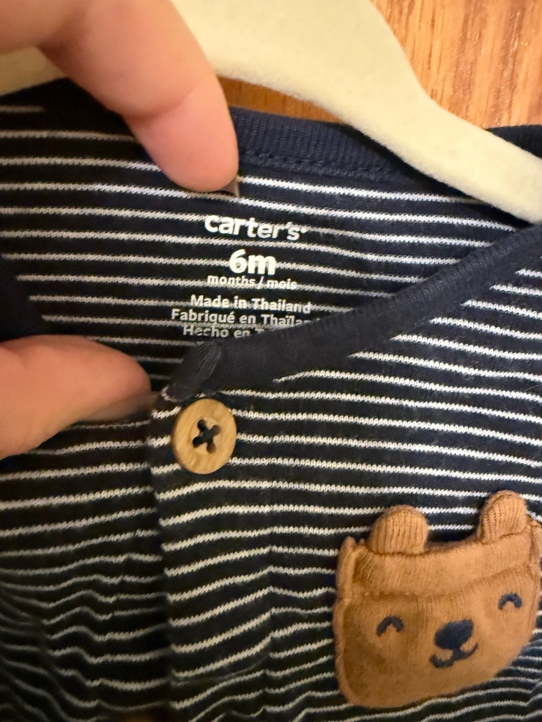 Carter's Striped Bear Pocket Footie Pajamas Size 6m Navy Blue 3