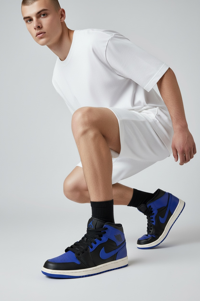 Nike Air Jordan 1 Mid Hyper Royal Black Blue Sneakers 3