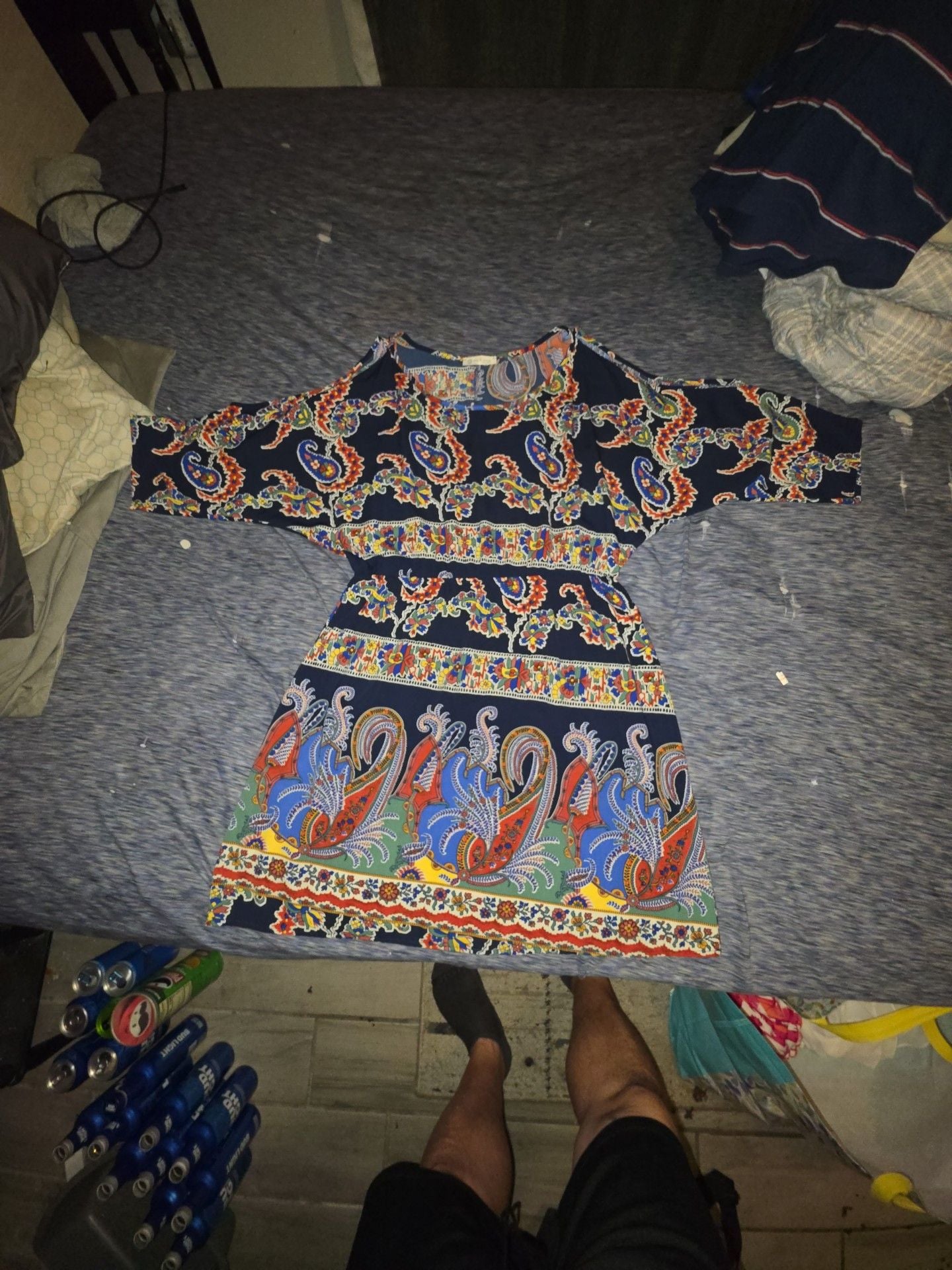 Sun & Moon Paisley Dress Cold Shoulder Blue Multi 2