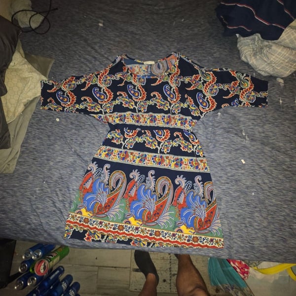 Sun & Moon Paisley Dress Cold Shoulder Blue Multi