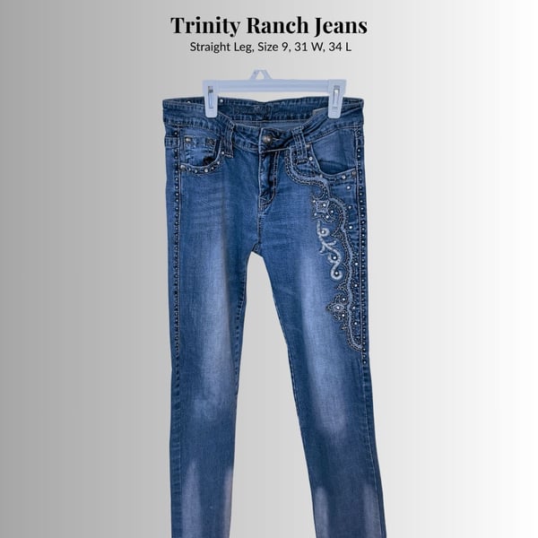 Trinity Ranch Jeans Rhinestone Embellished Western Denim Size 29x34 Blue