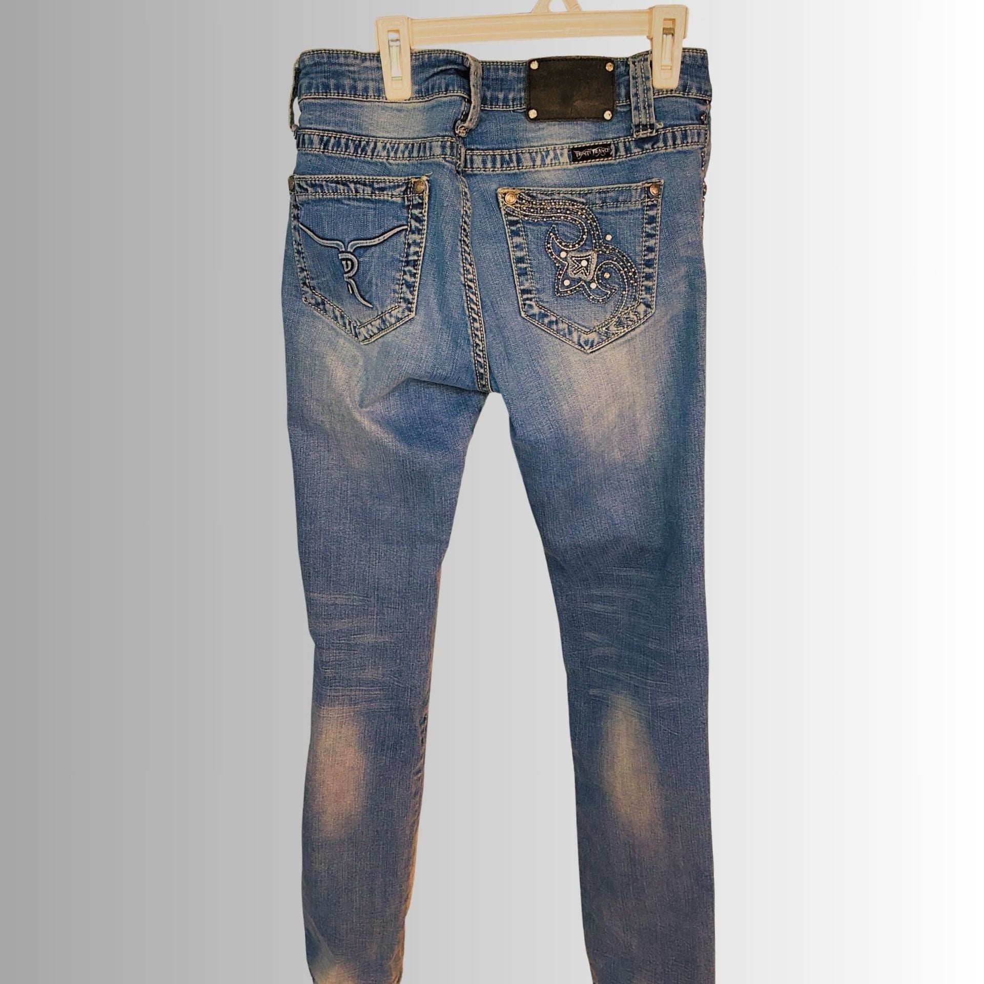 Trinity Ranch Jeans Rhinestone Embellished Western Denim Size 29x34 Blue 2