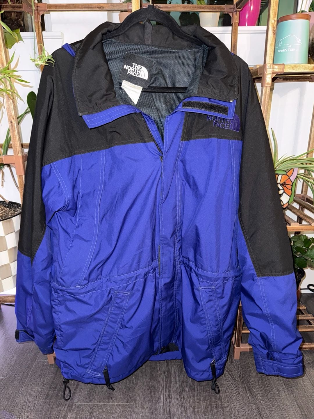 The North Face Men’s Medium Blue Black Hooded Jacket Vintage Outdoor Shell 2