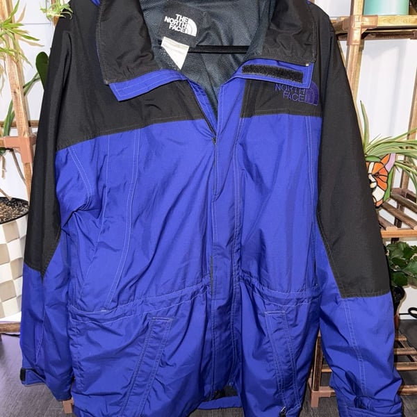 The North Face Men’s Medium Blue Black Hooded Jacket Vintage Outdoor Shell