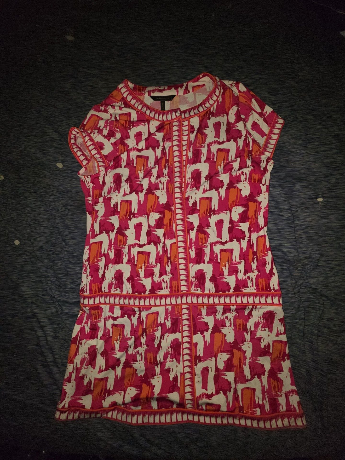 BCBGMaxAzria Short Sleeve Dress Size L Pink Print 2