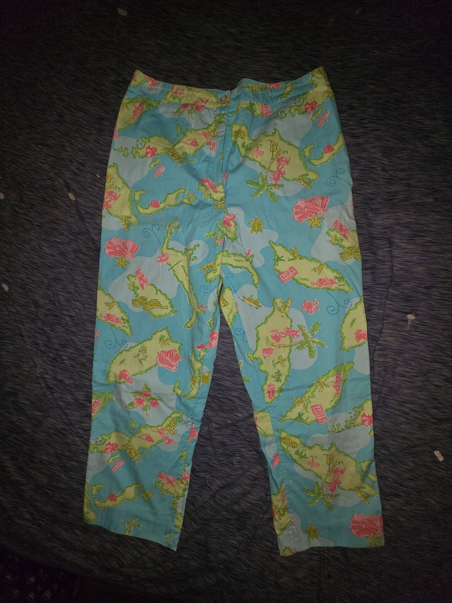 Lilly Pulitzer Island Print Casual Pants Size 8 Blue Green Tropical 2