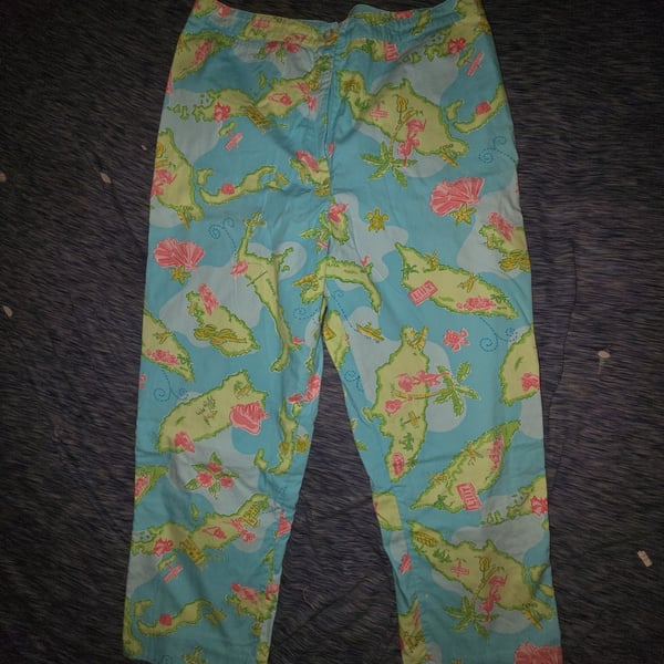 Lilly Pulitzer Island Print Casual Pants Size 8 Blue Green Tropical