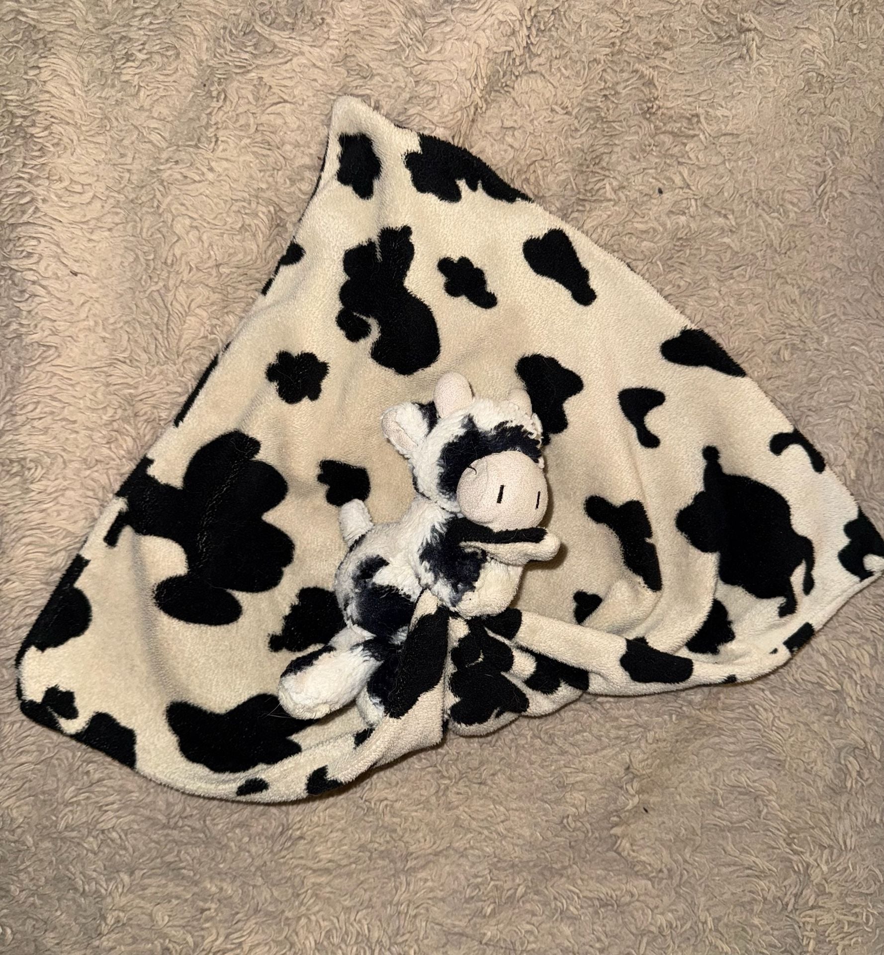 Retired Little Jellycat Cow Lovey Security Blanket Black White Vintage Soother 1