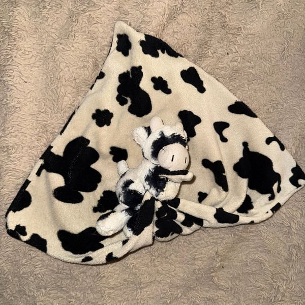 Retired Little Jellycat Cow Lovey Security Blanket Black White Vintage Soother