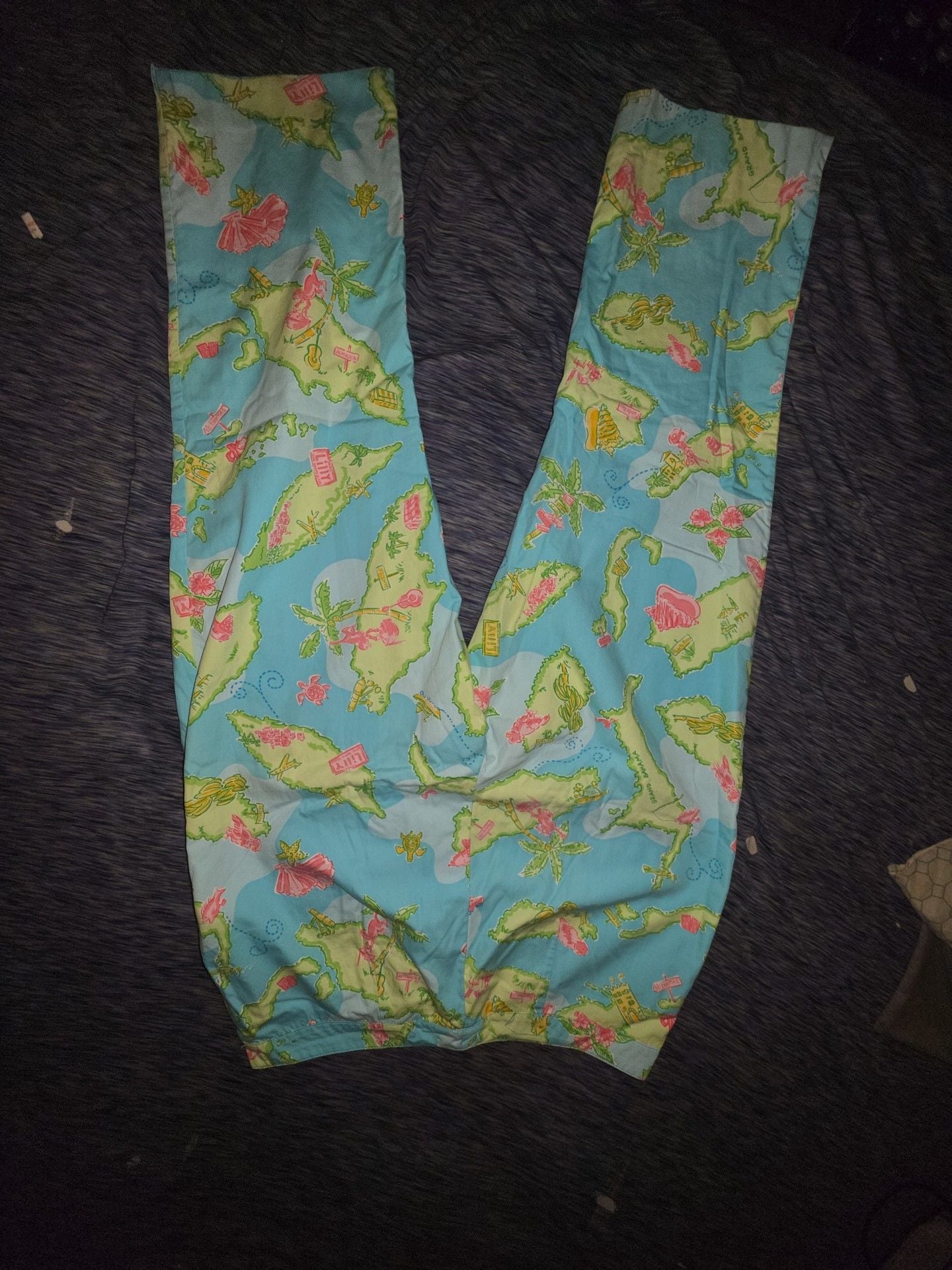 Lilly Pulitzer Island Print Casual Pants Size 8 Blue Green Tropical 4