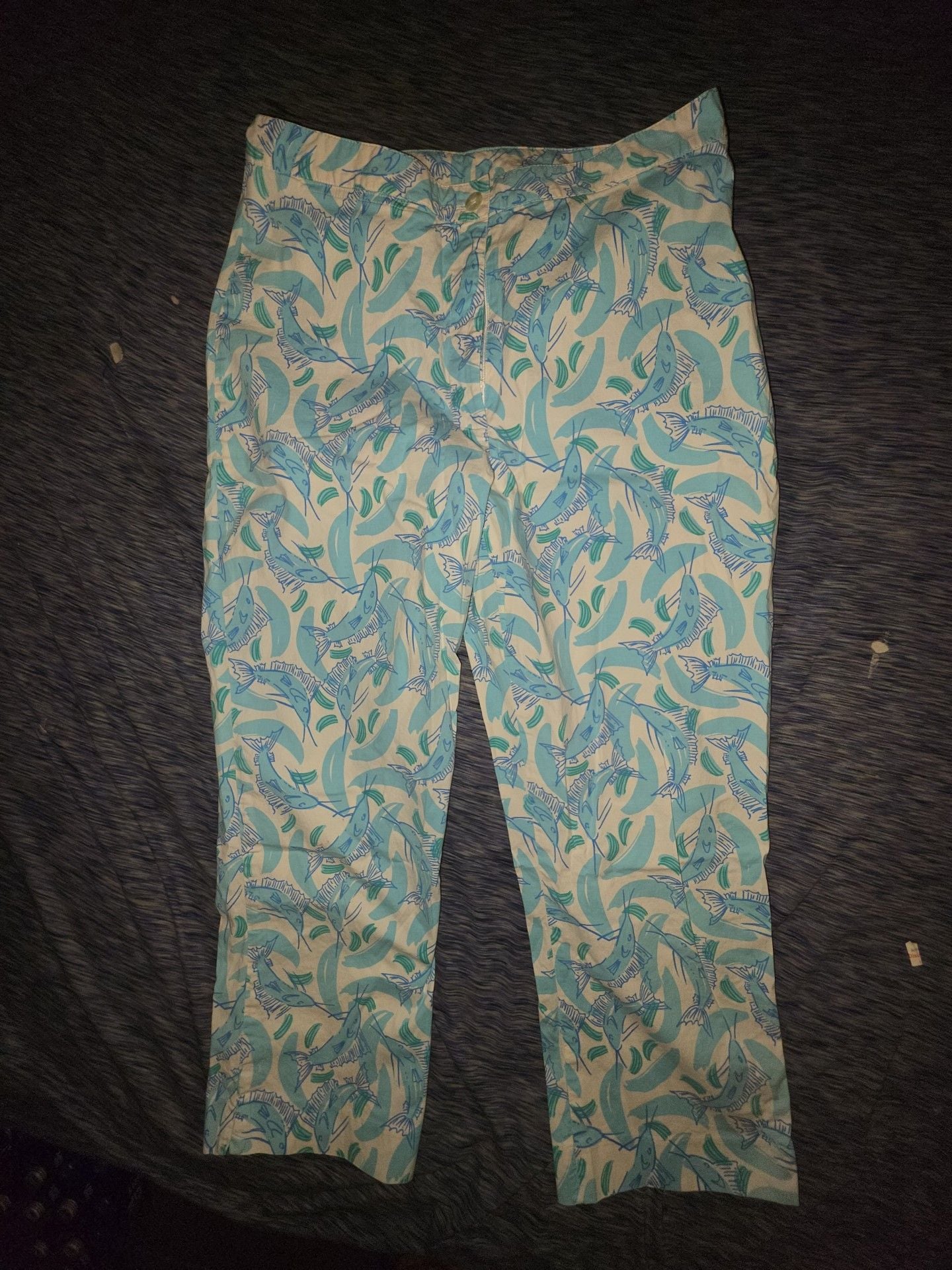 Lilly Pulitzer Fish Print Pants Size 8 Blue Green Casual 1