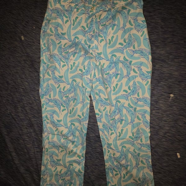 Lilly Pulitzer Fish Print Pants Size 8 Blue Green Casual