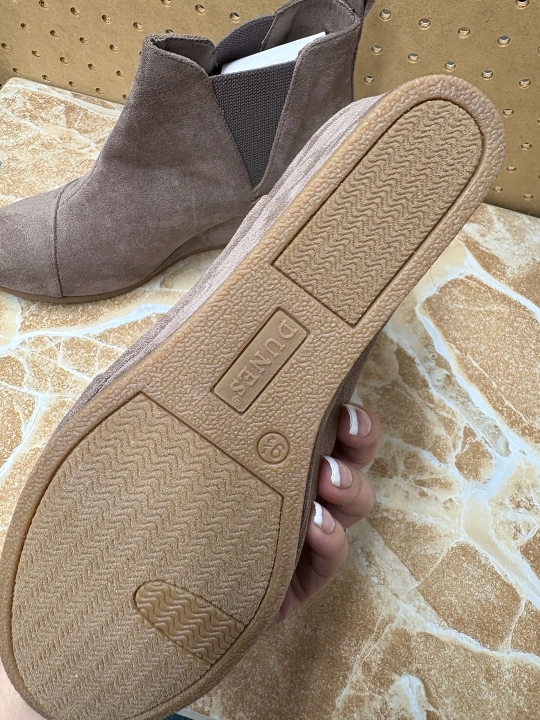 Dunes Zoey Wedge Bootie Size 6 Taupe Suede Ankle Boots 3