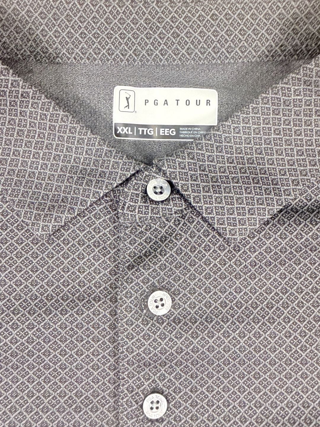 PGA Tour Men's Gray Geometric Pattern Golf Polo Shirt Size XXL 3
