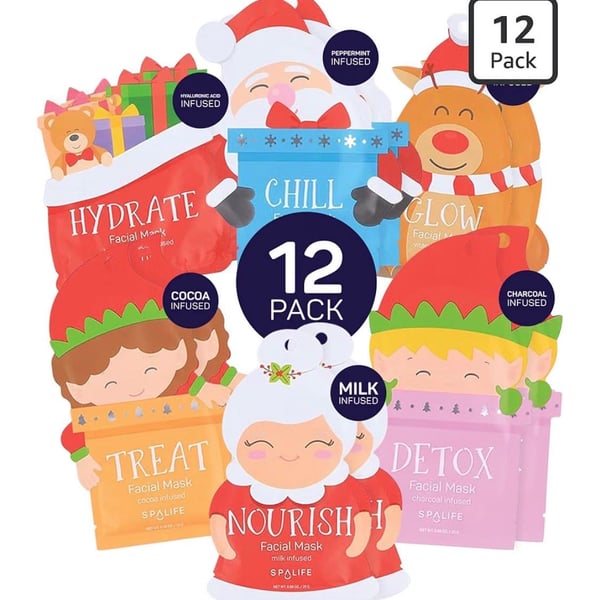 SpaLife Santa's Squad Facial Mask 12 Pack Holiday Skincare Set