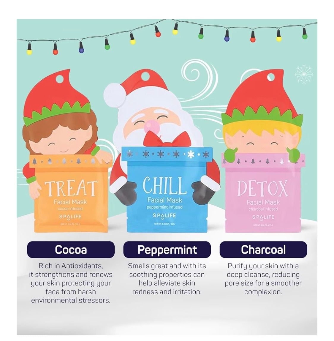 SpaLife Santa's Squad Facial Mask 12 Pack Holiday Skincare Set 2