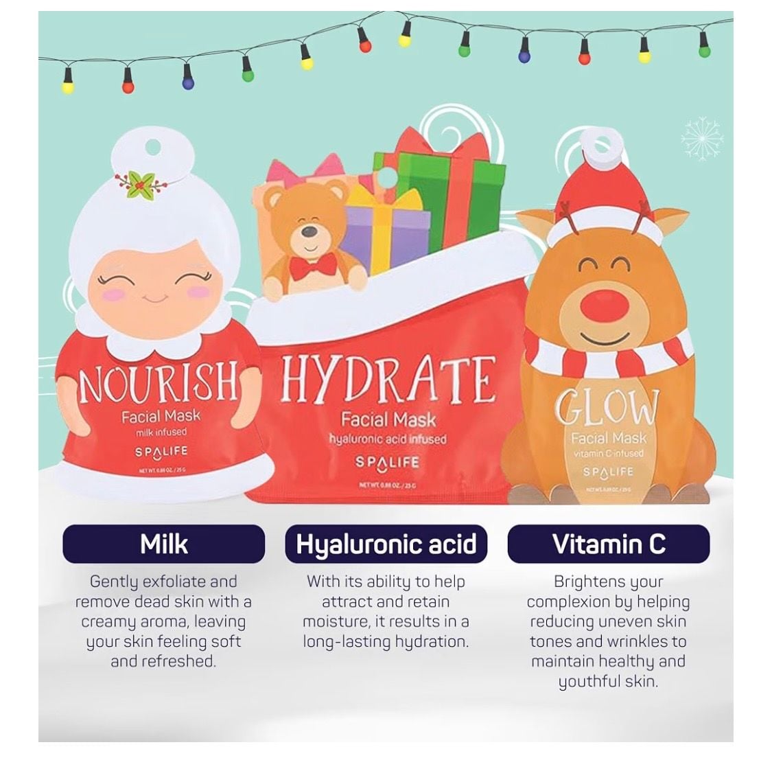 SpaLife Santa's Squad Facial Mask 12 Pack Holiday Skincare Set 3