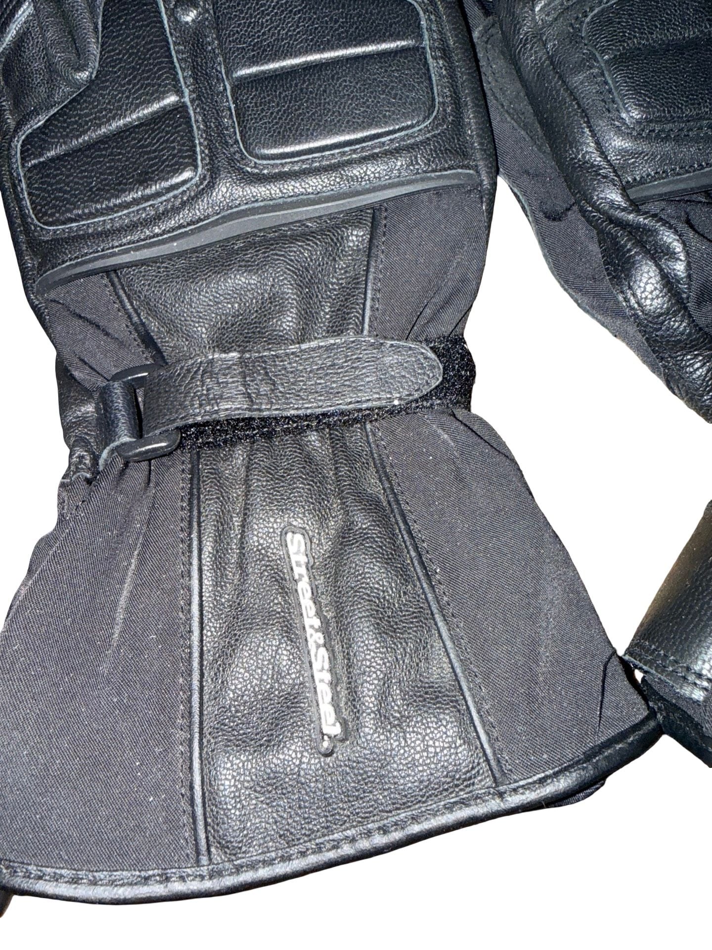 Street & Steel Motorcycle Gloves Black Leather Gel Palm 5