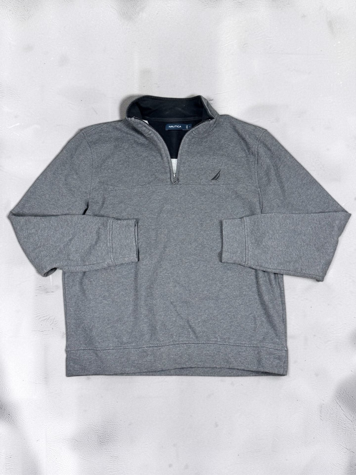 Nautica Quarter Zip Sweatshirt Size L Gray Cotton Blend Pullover 2