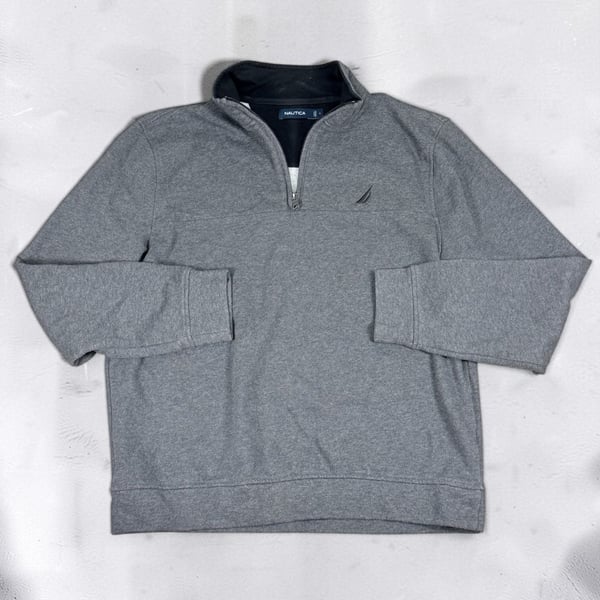 Nautica Quarter Zip Sweatshirt Size L Gray Cotton Blend Pullover