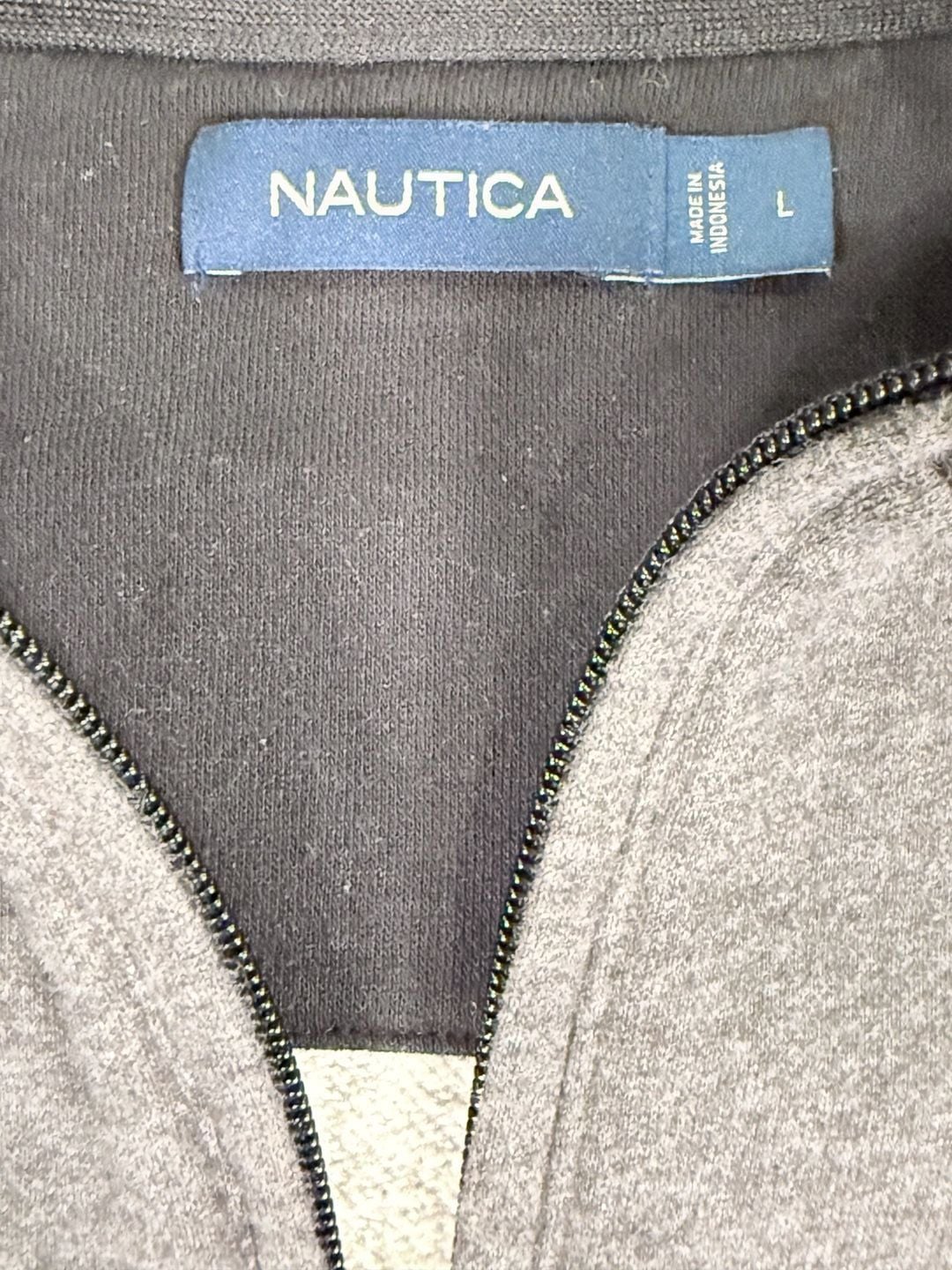 Nautica Quarter Zip Sweatshirt Size L Gray Cotton Blend Pullover 3