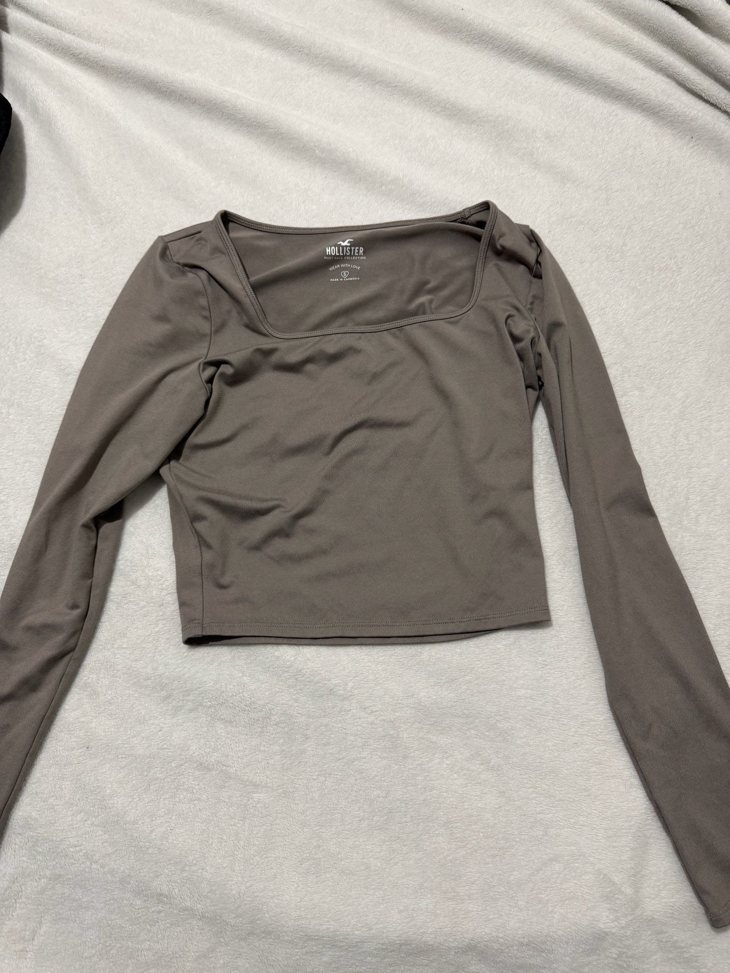 Hollister Long Sleeve Square Neck Crop Top Size S Brown 2