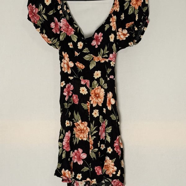 Ambiance Floral Puff Sleeve Romper Size S Black
