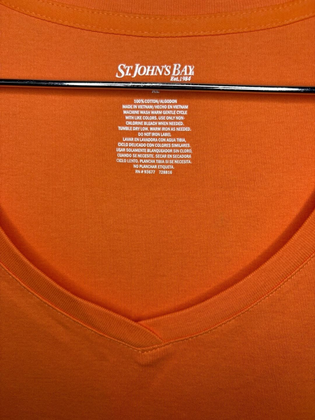 St. John's Bay V-Neck T-Shirt Size XL Orange Cotton 2