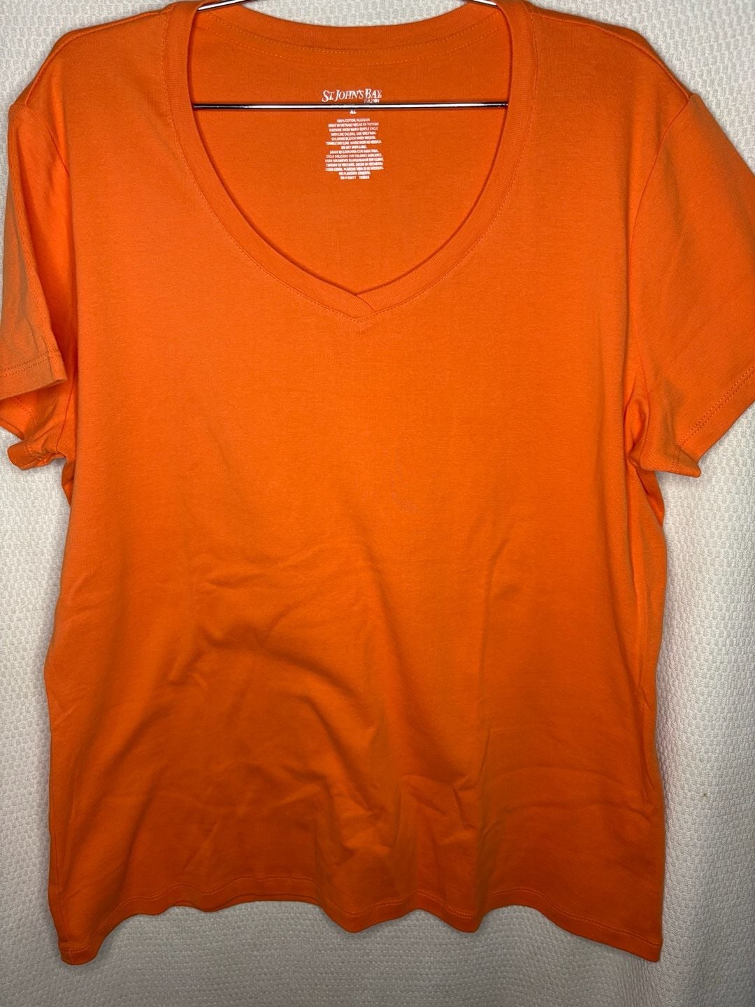 St. John's Bay V-Neck T-Shirt Size XL Orange Cotton 3