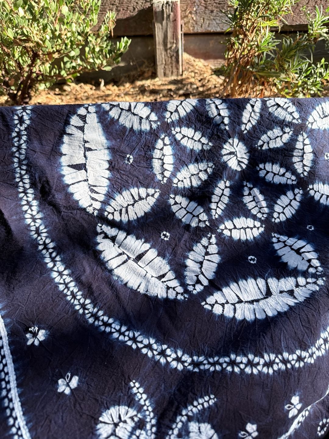 Indigo Shibori Tie Dye Cotton Tablecloth Tapestry Blue White Floral Fringed 2