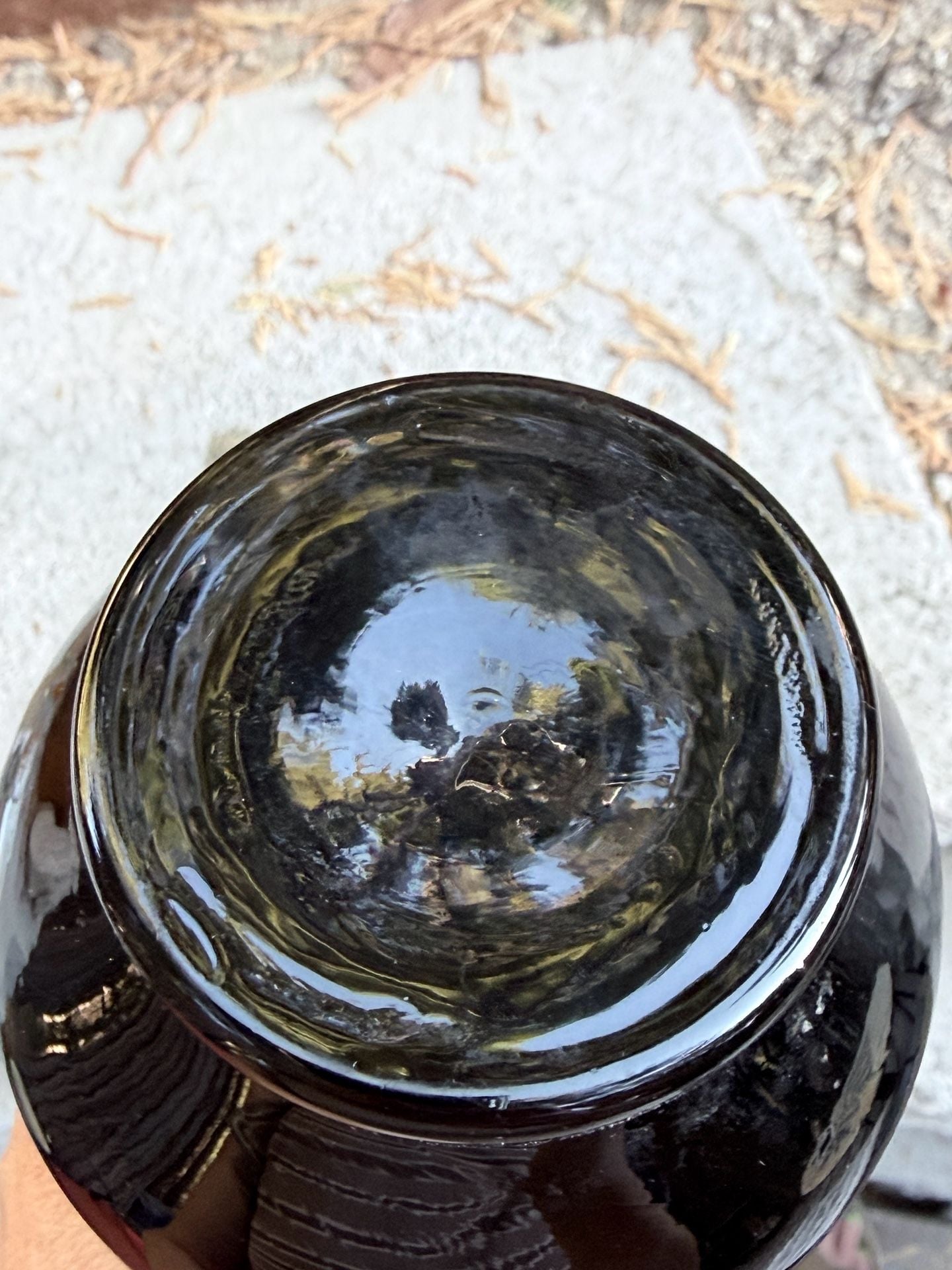 Vintage Black Amethyst Art Glass Bud Vase Hand Painted Floral 8 Inch 4