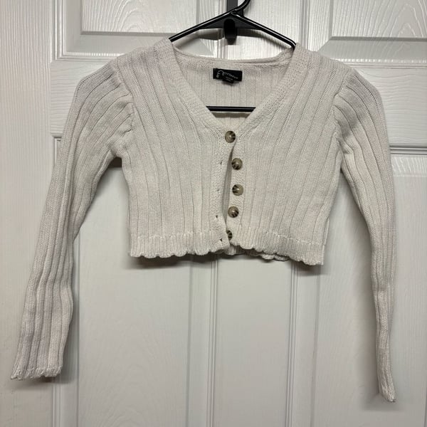 Art Class Cardigan Size S (6/7) Off White Ribbed Knit Crop Button Up