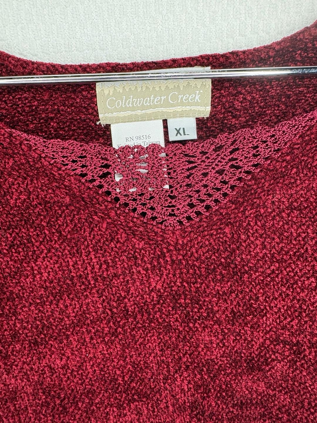 Coldwater Creek Sweater Size XL Red Chenille Lace Trim Tunic 3