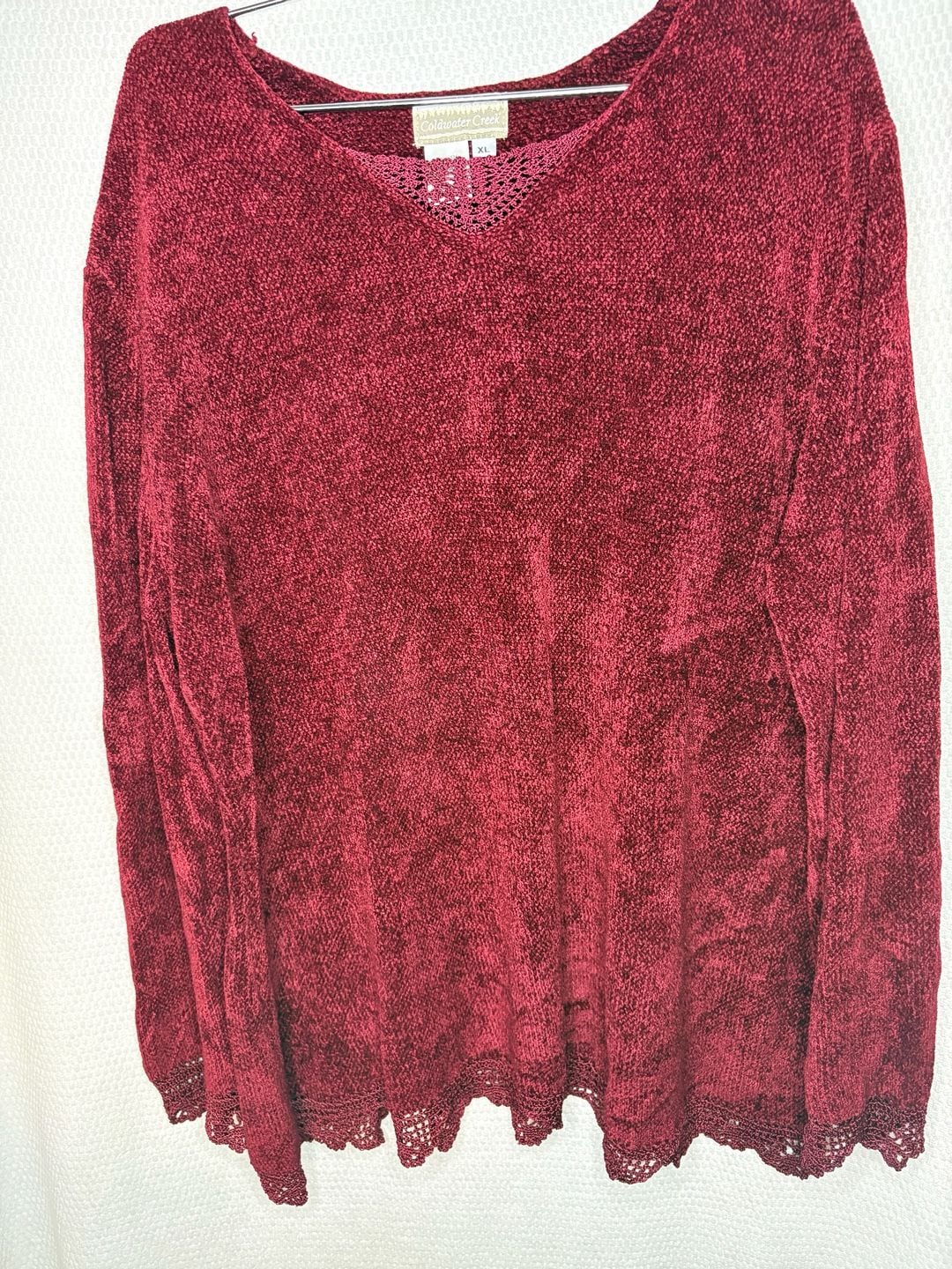 Coldwater Creek Sweater Size XL Red Chenille Lace Trim Tunic 4