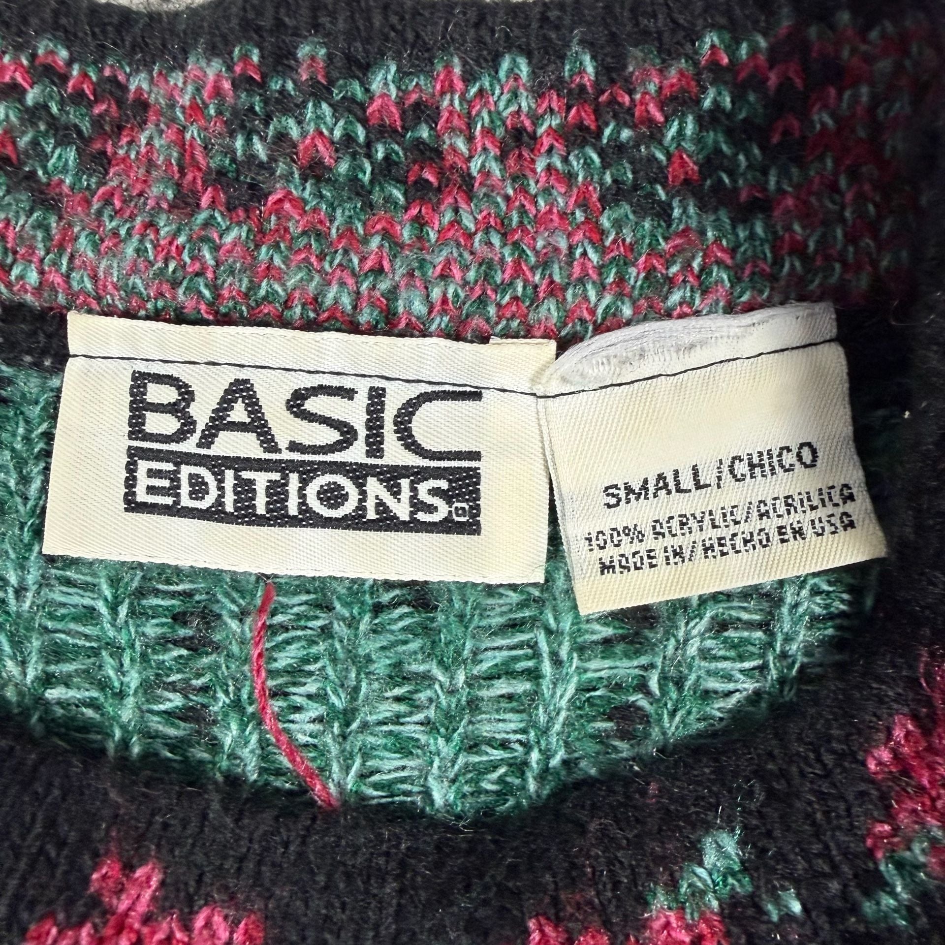 Vintage Basic Editions Sweater Size Small Black Floral Fair Isle Acrylic 5