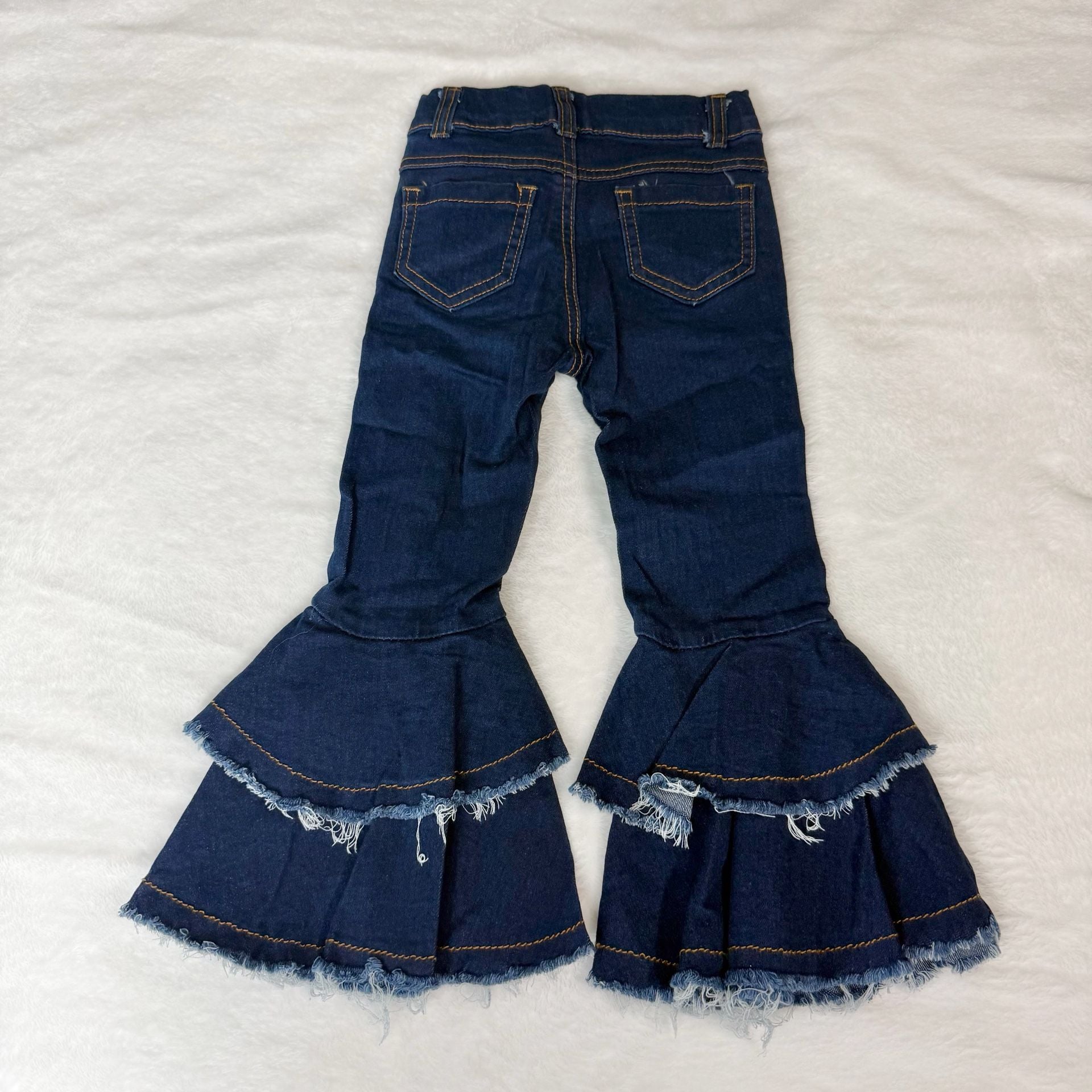 Unbranded Distressed Double Ruffle Bell Bottom Jeans Size 2T Dark Blue 3