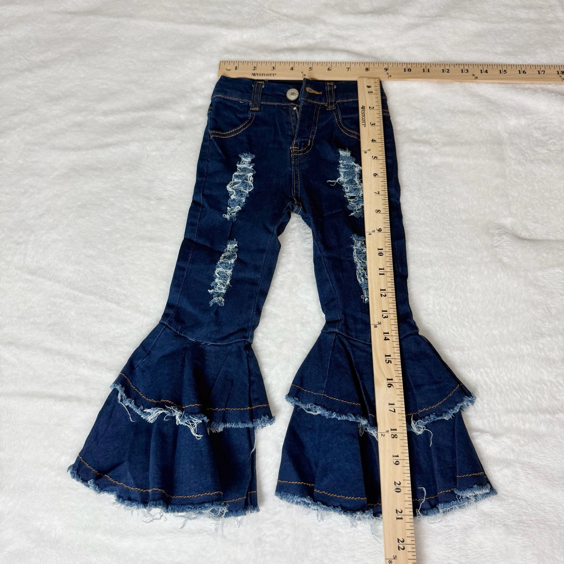 Unbranded Distressed Double Ruffle Bell Bottom Jeans Size 2T Dark Blue 4