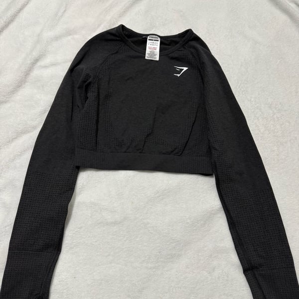 Gymshark Vital Seamless 2.0 Long Sleeve Crop Top Size M Black Marl
