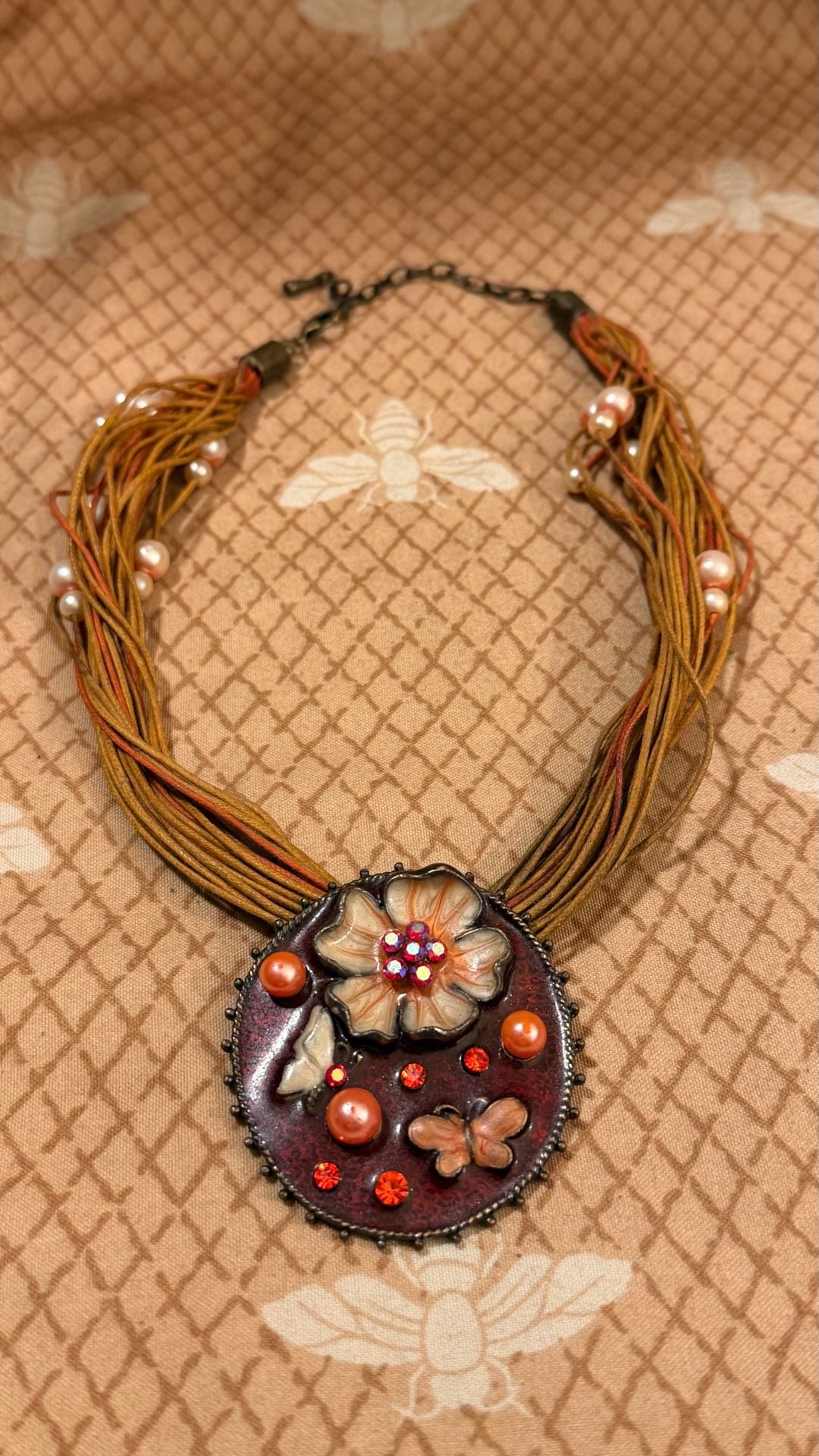 Vintage Multi-Strand Cord Flower Pendant Necklace 2