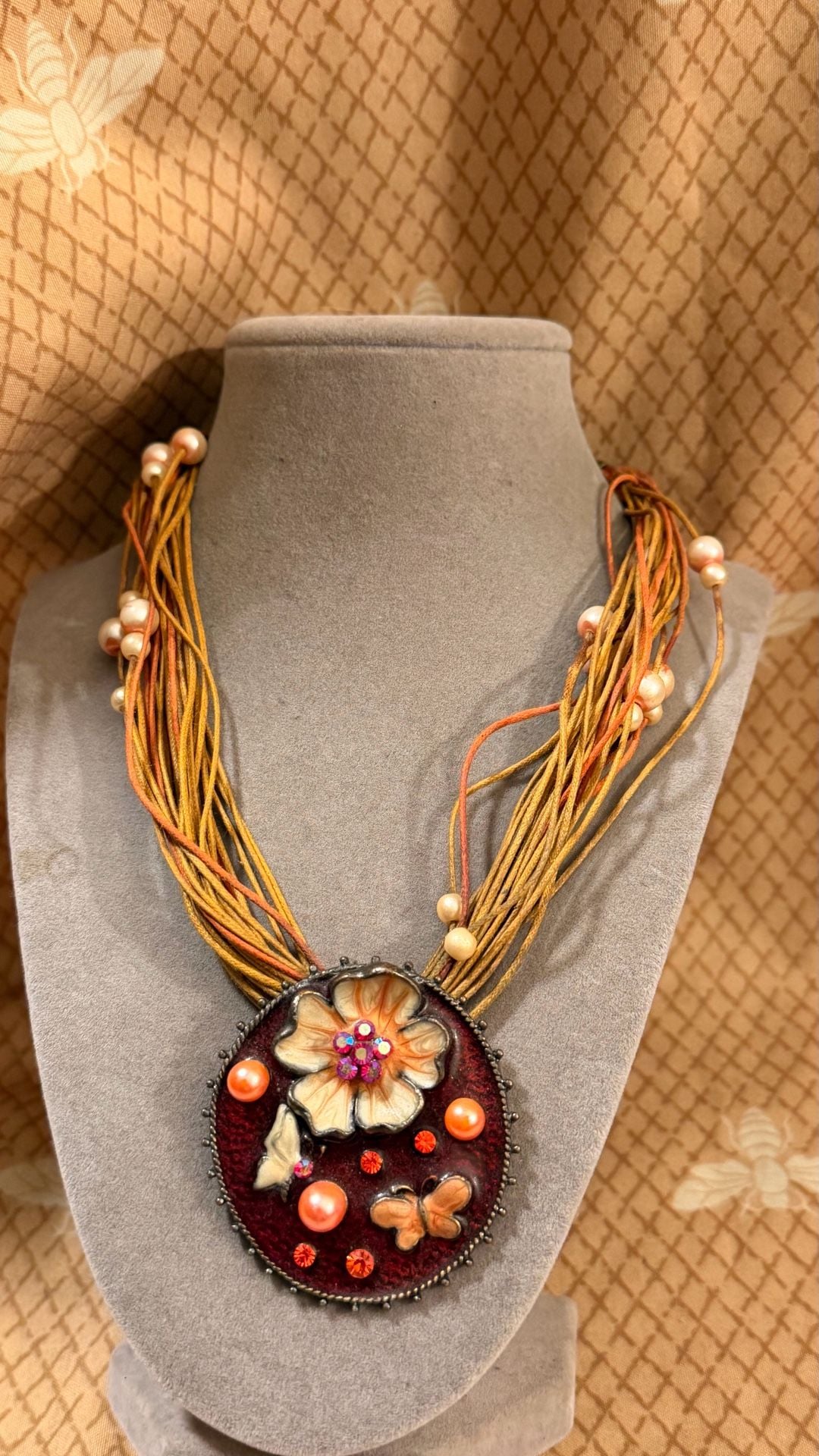 Vintage Multi-Strand Cord Flower Pendant Necklace 3