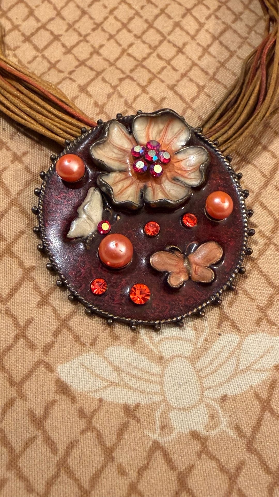 Vintage Multi-Strand Cord Flower Pendant Necklace 4