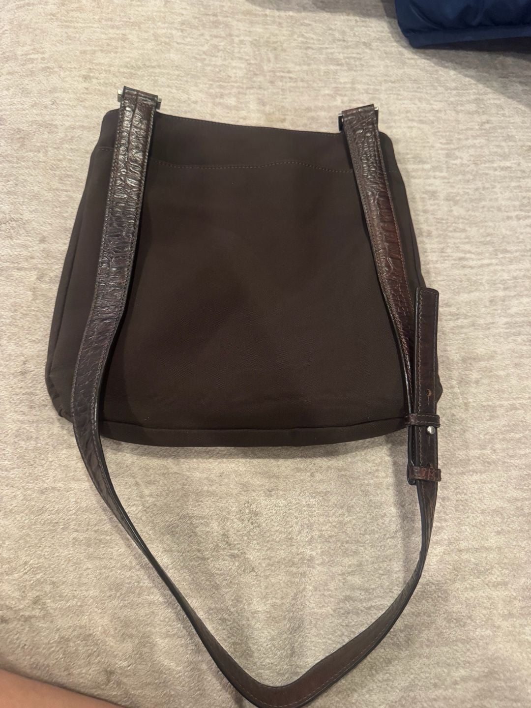 Tumi Brown Nylon Crossbody Shoulder Bag Crocodile Embossed Leather 7