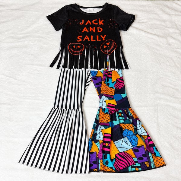 Girls Halloween Fringe Top & Bell Bottom Pants Outfit Set Size M/3T