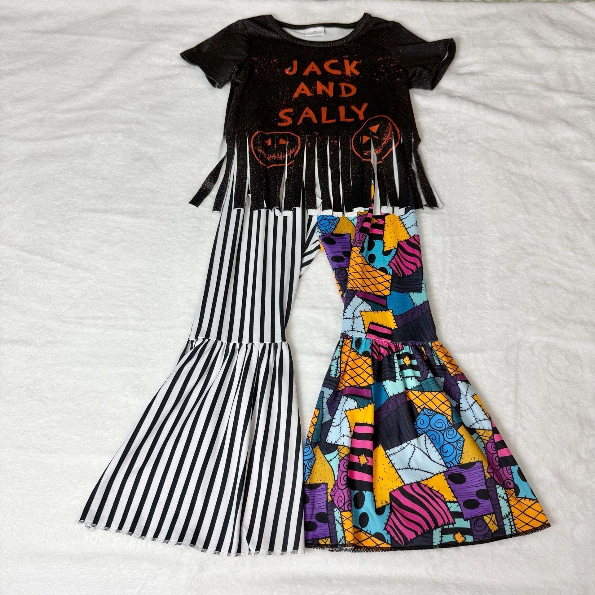 Girls Halloween Fringe Top & Bell Bottom Pants Outfit Set Size M/3T 5