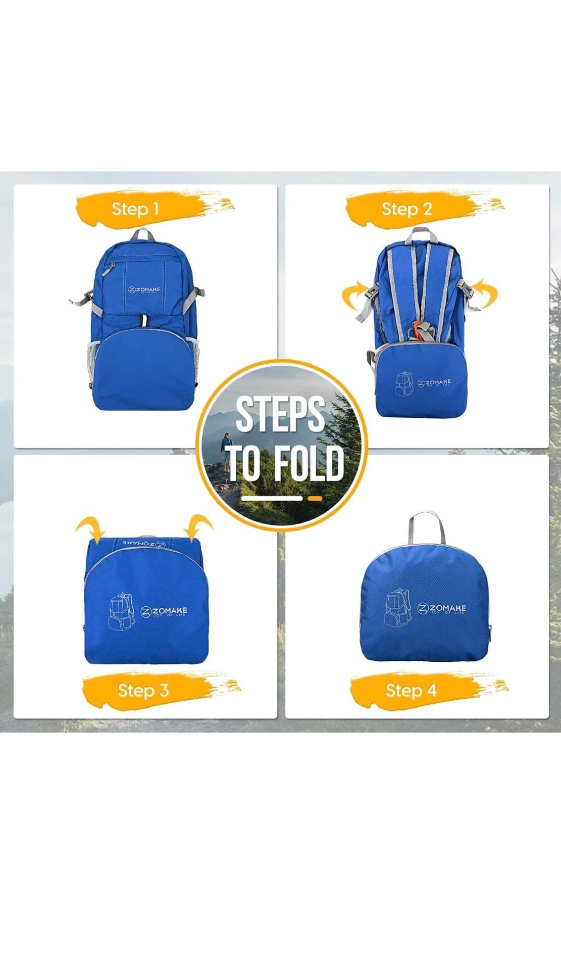 Zomake Lightweight Foldable Travel Hiking Backpack Blue. NEW!  7