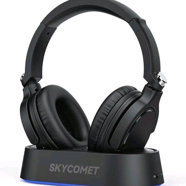 SKYCOMET Wireless Headphones for TV with Transmitter Charging Base Black