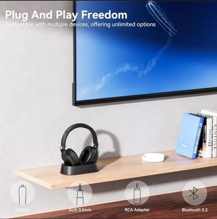 SKYCOMET Wireless Headphones for TV with Transmitter Charging Base Black 5