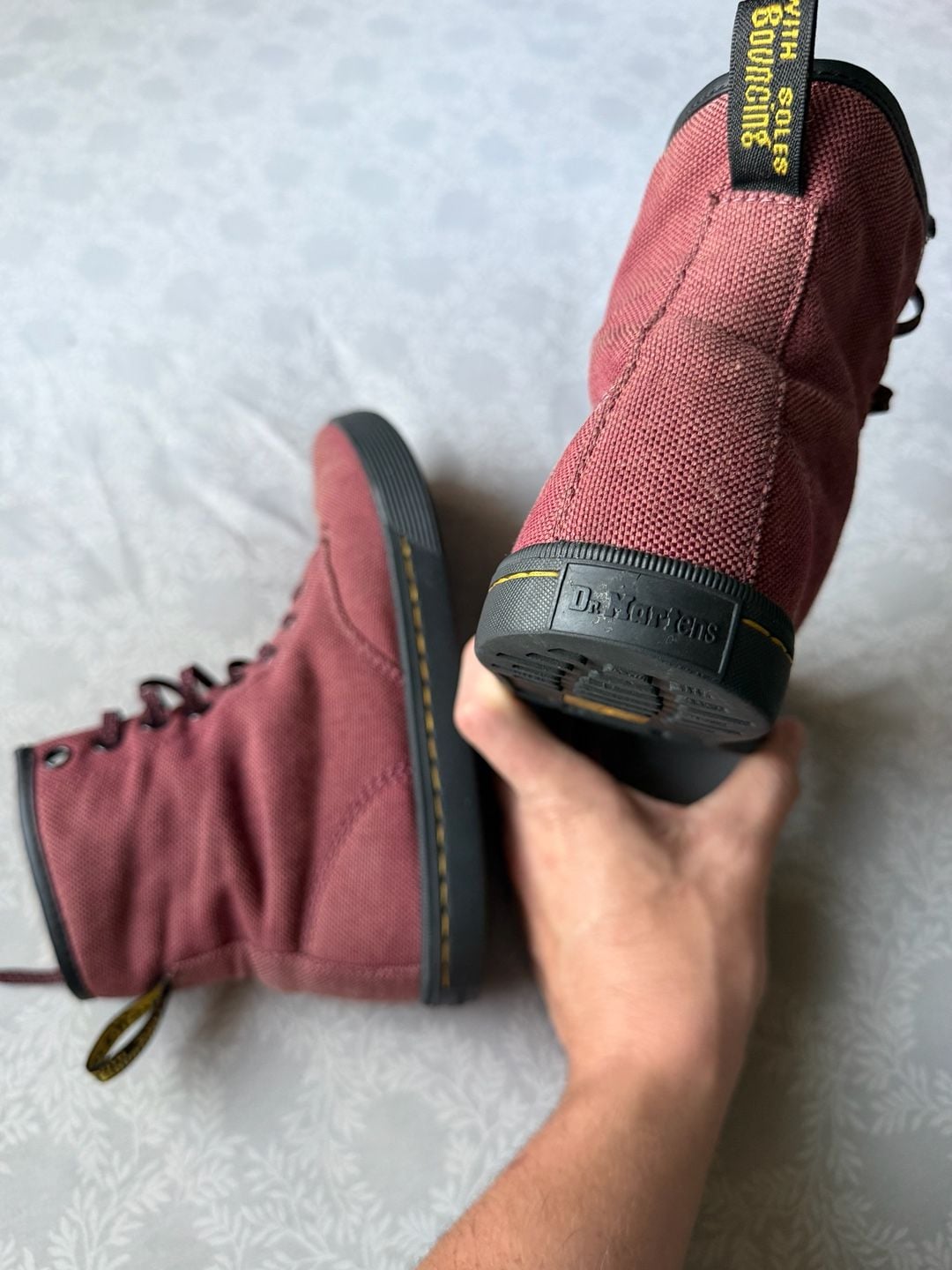 Dr. Martens Maelly Cherry Red Canvas Boots 7