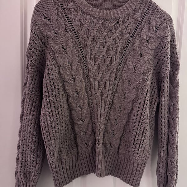 Abercrombie & Fitch Cable Knit Crewneck Sweater Size M Taupe Pullover